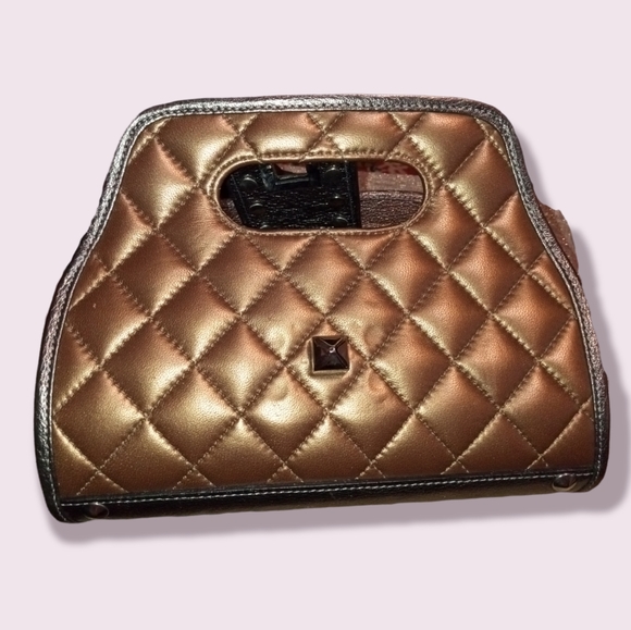 Be&D VINTAGE STUDDED SMALL HANDBANG/CLUTCH METALLIC BRONZE LEATHER CLUTCH - Picture 5 of 12